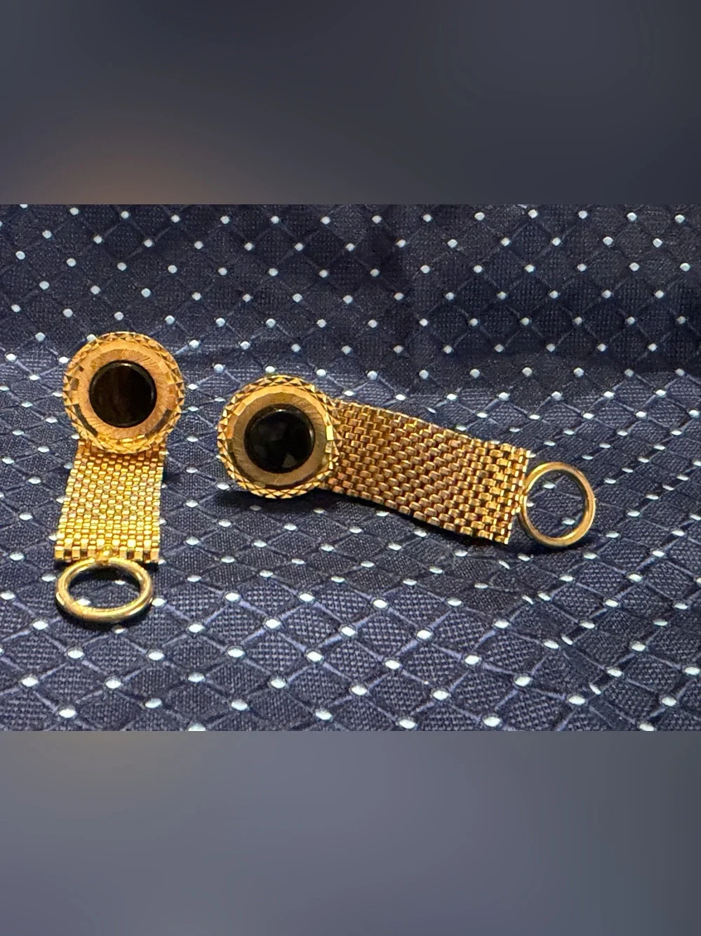 Gold Tone Cufflink Key Fob with Black Center
